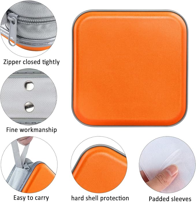 Siveit CD/DVD Cases 40 Capacity Disc Storage Binder for Car(Orange) | Holders Wallet Hard Plastic CD/DVD Case for Car Home Office Travel - Image 2