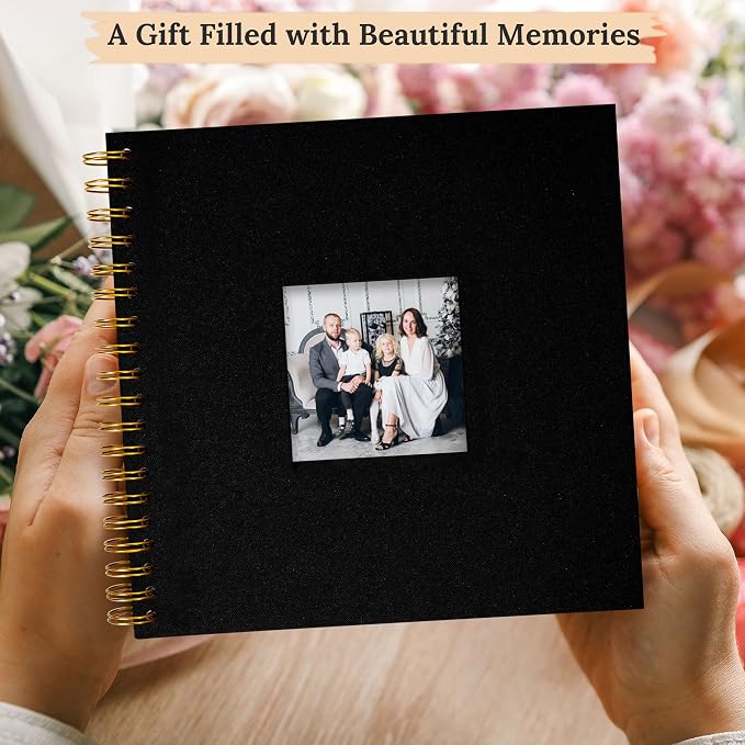 8"x8" Scrapbook Photo Album Linen Cover 20 Sheets 40 Pages White Paper | Black Hardcover Kraft White Pages Memory Book, for Travel Wedding Guest Book Christmas Baby Shower Fits 4x6 & Instant Photos - Image 6