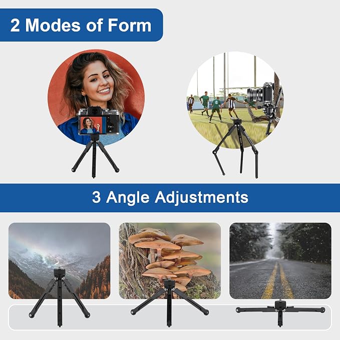 LEOFOTO Aluminum Mini Table Tripod, Weight 162g/0.35lb, Maxload 5kg/11lb, Foldable Stand, Compact Camera Spider Tripod, for Camera/Phone/Live Stream Light/Projector MT-03 Lightweight Version (MT-03S) - Image 3