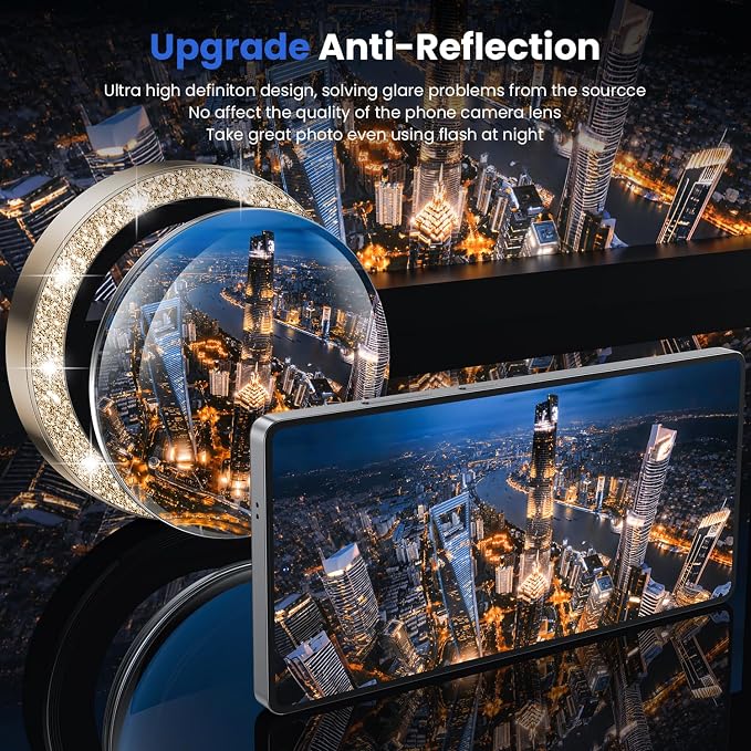 WSKEN for Samsung Galaxy S25 Ultra Camera Lens Protector - Ultra Thin | Case Friendly, 9H Shatterproof Tempered Glass, Anti Scratch Metal Circle, Camera Screen Protector Cover Accessories, Glitter - Image 2