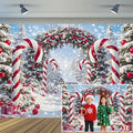 Winter Christmas Cane Candy Photography Backdrop 15x8ft Xmas Snow Scene Christmas Tree Background New Year Eve Party Decorations Banner Winter Holiday Photo Studio Props Vinyl by XMJJKUF
