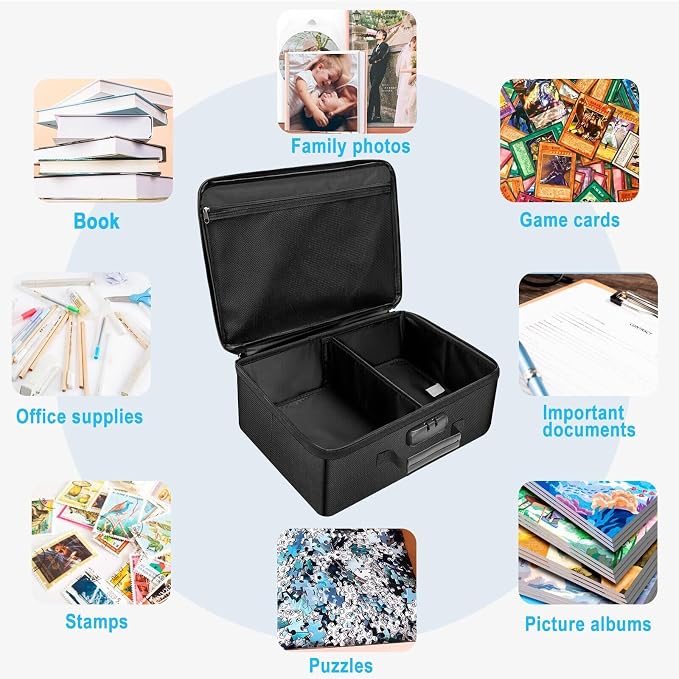 ENGPOW Fireproof Photo Storage Box with Lock,Photo Box Organizer with Divider＆Mesh Bag,Collapsible Portable Photo Storage Containers with Handle for Photos, Picture,Scrapbook,Art,Craft(Box Only) - Image 5