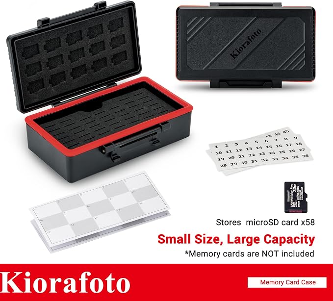 Kiorafoto 58 Slots TF Micro SD MSD Memory Card Case Holder Water-Resistant Anti-lost Anti-shock Storage Organizer with Labels & Notepaper, Switch Steam Deck Drone Trail Camera Memory Cards Accessories - Image 3