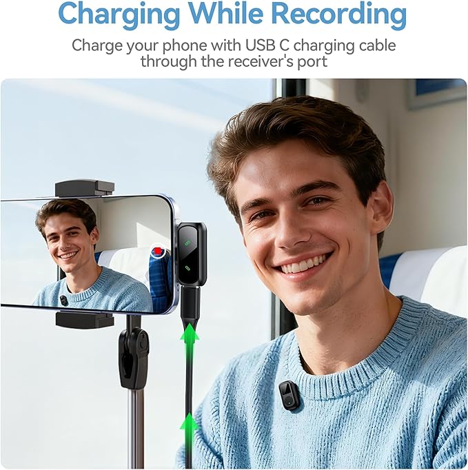 occiam Mini Lavalier Microphone for iPhone & Android Wireless Microphone | Noise Reduction Magnetic Mini Lapel Mic with 54H Charging Case for YouTube Podcast Tiktok Vlogging Video Recording Black - Image 6