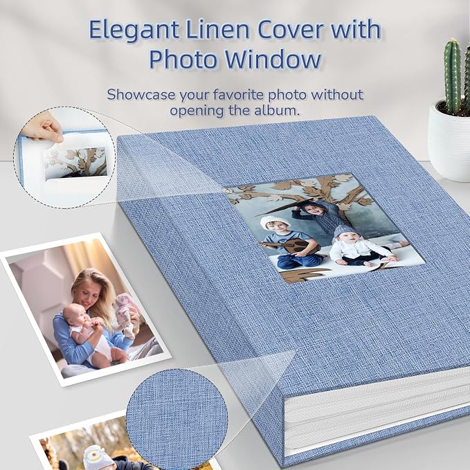 Popotop Photo Album 4x6-300 Photos Linen Cover Photo Books with 300 Horizontal Pockets,Slip-in Picture Albums for Family Wedding Anniversary Baby Vacation Pictures - Image 2