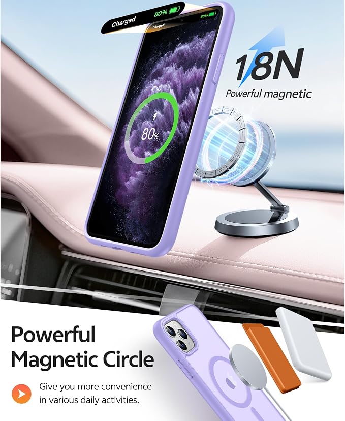 FNTCASE for iPhone 11 Pro Case, Fit for Magsafe, Translucent Matte Back | Magnetic Phone Cases, 14FT Military Grade Drop Protection, Shockproof Bumper, Slim Protective Cover, Light Purple - Image 3