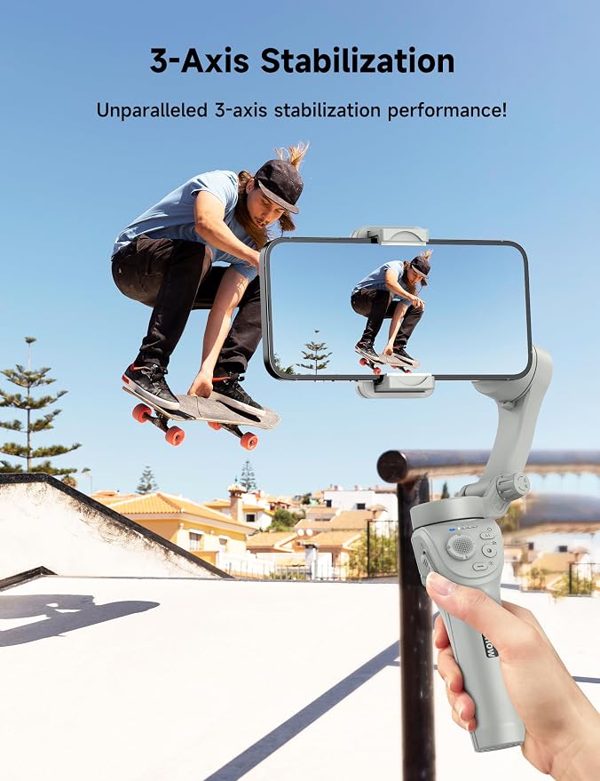 Gimbal Stabilizer for Smartphones, 3-Axis Phone Gimbal, Intelligent Gimbals with Face/Object Tracking, Portable and Foldable, Vlogging Stabilizer for Android and iPhone 15 14 13 12, YouTube TikTok - Image 2