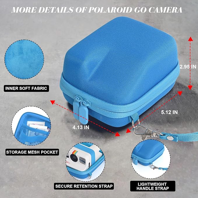 Camera Case for Polaroid Go/Go Gen2/3 Instant Print Camera, Blue | Hard Case for Polaroid Go, Travel Storage Bag, with 5 Go Magnetic Picture Frames, Handle Strap, Robust Protection, No Camera - Image 3