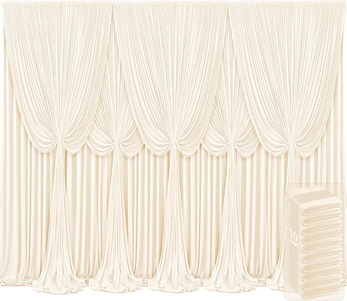 10 Panels Champagne Backdrop Curtains for Wedding Party Wrinkle Free Backdrops Curtain Drapes Fabric Decorations Photo Back Drop Cloth for Baby Shower Photography Stage Reception 50ft(W) x 12ft(H) by Tao-GePartyDecorations