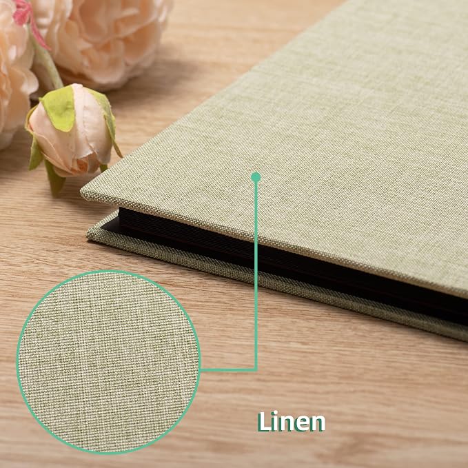 Photo Album Self Adhesive Scrapbook 3x5 4x6 5x7 6x8 Magnetic Album DIY Scrap Book 11x10.6 Inch 40 Black Sticky Pages Linen Cover DIY Photo Album(Grass Green) - Image 4