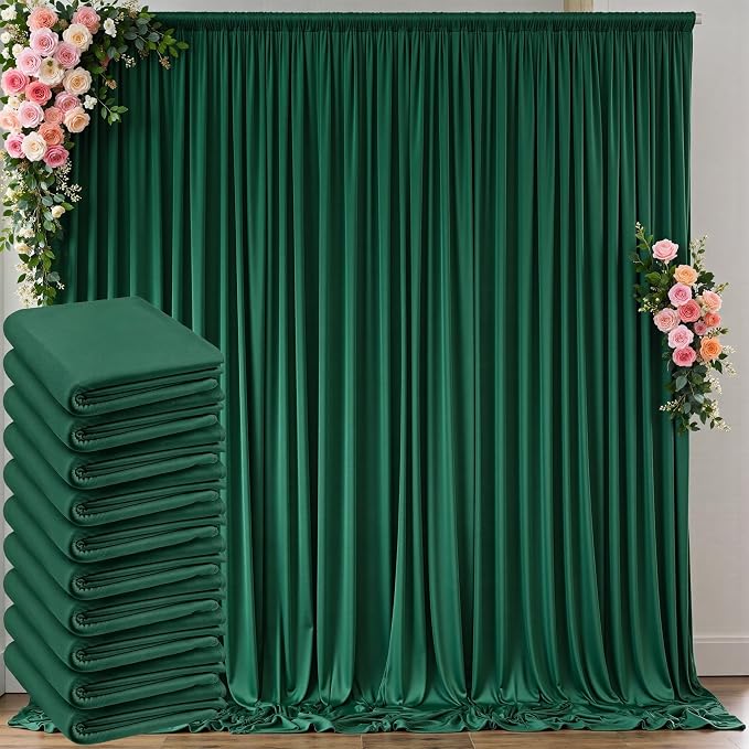 50 ft x 10 ft Wrinkle Free Hunter Green Backdrop Curtain for Parties, Polyester Dark Green Photo Backdrop Drapes 10 Panels 5x10ft for Baby Shower Wedding Birthday Party Photography Curtains by Outpain