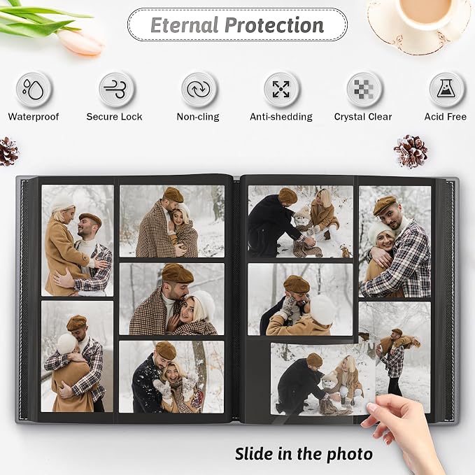 Popotop 4x6 Photo Album Holds 800 Pictures, Vegan Leather Hardcover | 800-Photos Capacity, Clear Slip-In Pockets, Extra-Large Collection Format, Front Photo Window, Gifts for Family Wedding Baby - Image 3