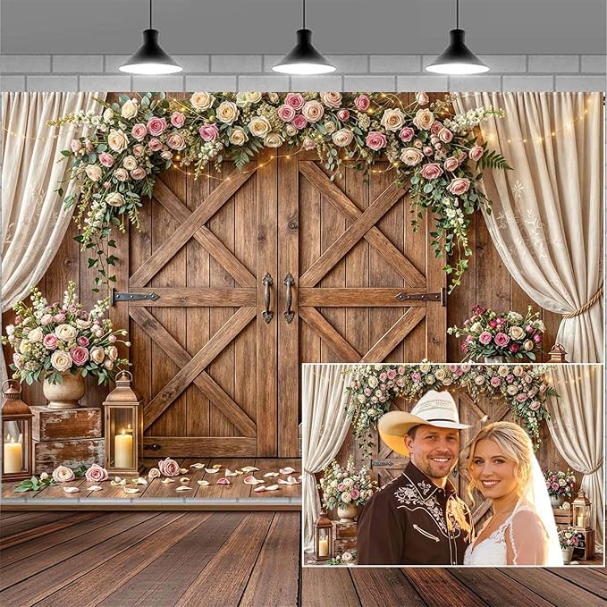 12x10ft Wedding Backdrop Rustic Floral Flower Wooden Wall Backdrop Bridal Baby Shower Ceremony Photography Background Shabby Chic Countryside Western Anniversary Wedding Party Birthday Photo Prop by Mtsxfy