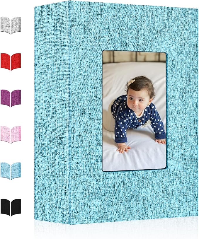 Photo Album 4x6,Linen Cover Slide-in Photo Album Book Can Holds 200 4x6 Photos with 50 Black Sheets for Baby Family Pictures Artwork or Postcards Storage (Denim Blue) by EJBLFEPremiumPhotoAlbums