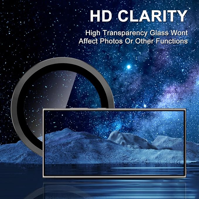 for Samsung Galaxy S24 Ultra Camera Lens Protector, Individual Metal Ring Tempered Glass Lens Cover, [Strong Adsorption] Scratch Resistant Ultra-Thin HD Clear Lens Cover, 2 Sets-Black - Image 4