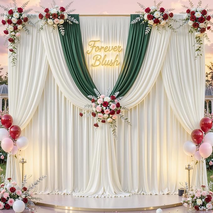 60 ft x 10 ft Wrinkle Free Ivory Backdrop Curtain for Parties, 12 Panels 10ft Polyester Ivory Photo Backdrop Drapes for Graduation Birthday Wedding Party Stage Curtains by Outpain