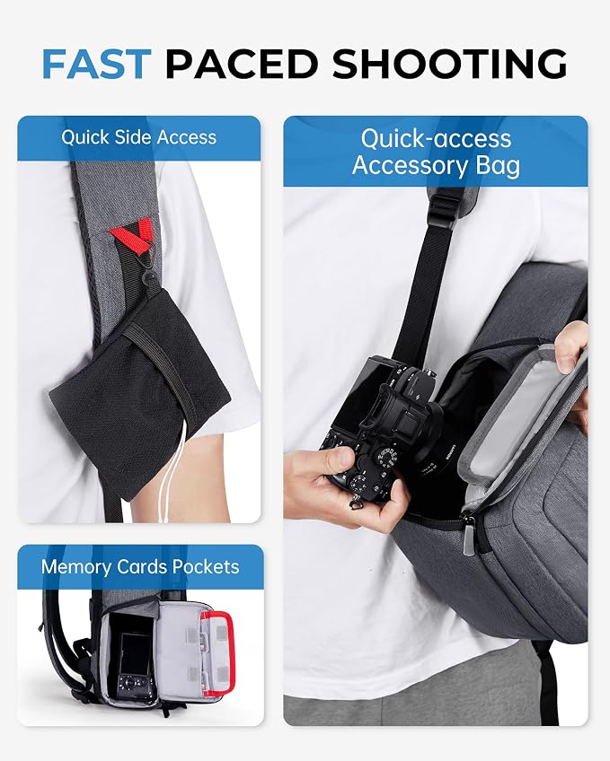 BAGSMART Camera Bag for DSLR, Waterproof Camera Backpacks for Photographers, Camera Case with Laptop Compartment-14 Grey - Image 3