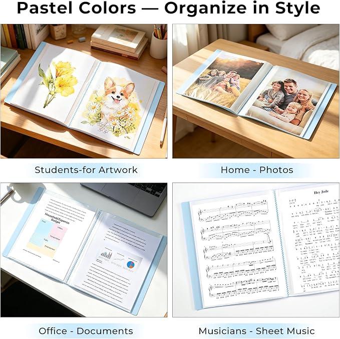 XRUNMIX Art Portfolio 8.5X 11 Inch, 40 Pockets (80 Pages Capacity) Letter Size Display Book with Clear Sheet Protectors, Presentation Folder for Artwork/Documents/Photos - Image 7