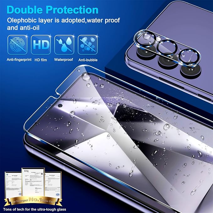 firtstnow 3 Pack for Samsung Galaxy S24 Plus Screen Protector Tempered Glass + 3 Pack Camera Lens Protector, Military Grade Shatterproof, 9H Hardness, Fingerprint Unlock, Case Friendly 6.7 Inch - Image 5