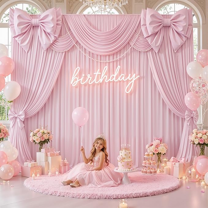 50x12 ft Light Pink Backdrop Curtains for Weddings, Birthdays and Photos | 10 Panels 5x12 ft, Wrinkle-Free Polyester Drapes, Washable, Ironable, 4 in Rod Pocket for Baby Showers Photography Background - Image 6