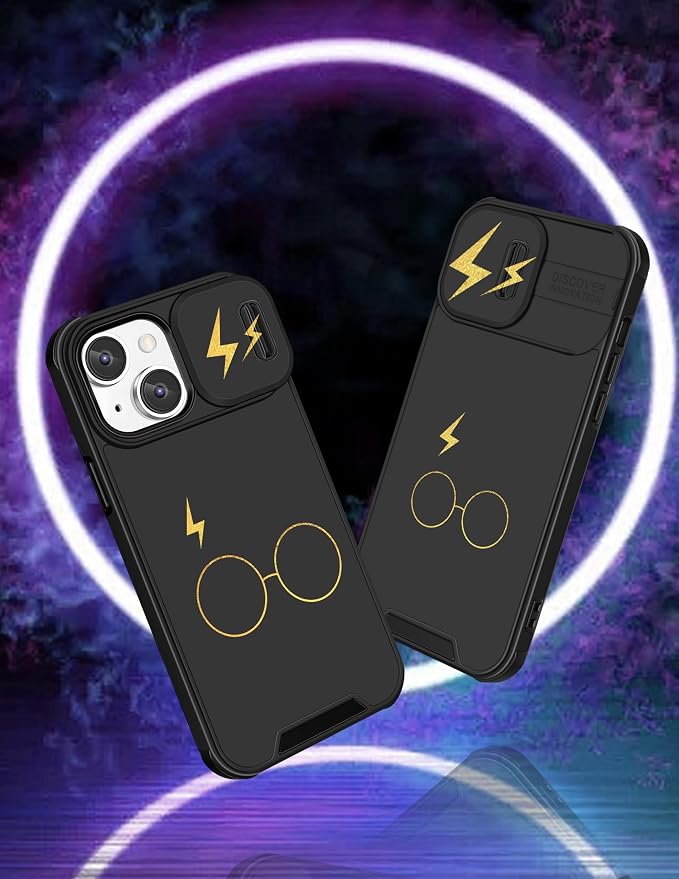 (2in1 for iPhone 15 Case for Women Cute Phone Cover Girly Teen Boys Pretty Black Glasses Unique Design with Slide Camera Cover Protective Stand Holder for iPhone 15 Cases 6.1'' - Image 4