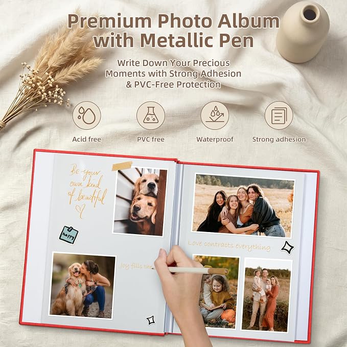 Popotop Photo Album Self Adhesive with Picture Display Window,60 Pages DIY Scrapbooking Supplies Kit for 4x6 8x10 Picture,Linen Cover Memory Book for Baby Wedding, with Scraper and Metallic Pen - Image 4