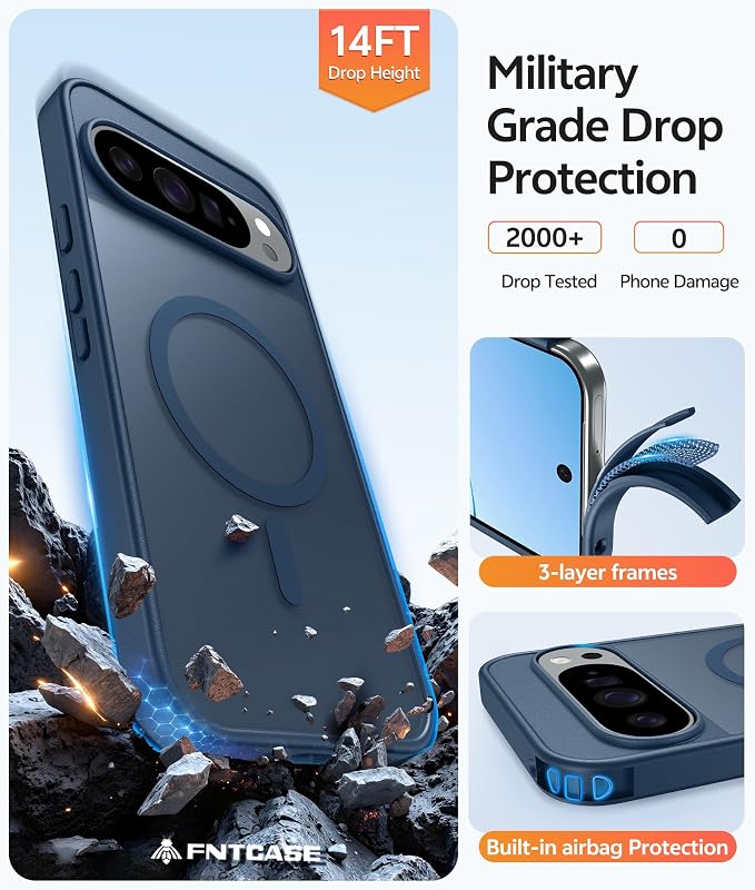 FNTCASE for Google Pixel 10 / Pixel 10 Pro Case, Compatible with Magsafe | Screen Protector, Translucent Matte, 14FT Military Grade Drop Protection, Shockproof Protective Phone Cover, Blue - Image 5