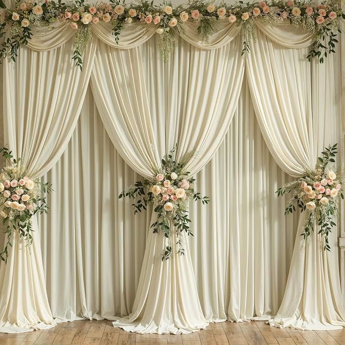 10 Panels Backdrop Curtains for Wedding Party Wrinkle Free Beige Backdrops Curtain Drapes Fabric Decorations Photo Back Drop Cloth for Baby Shower Photography Stage Reception 50ft(W) x 12ft(H) - Image 9
