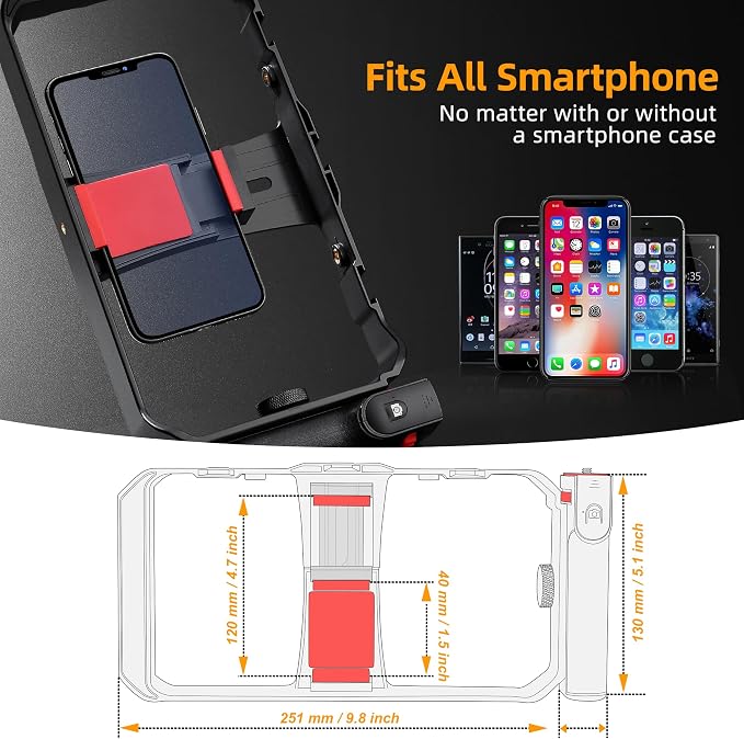 Zeadio Smartphone Camera Stabilizer, All-in-One Video Rig Kit with Phone Cage, RGB Video Light, Microphone, Action Camera Adapter, Compatible with Smartphones, Action Camera, DSLR, Cameras etc - Image 8