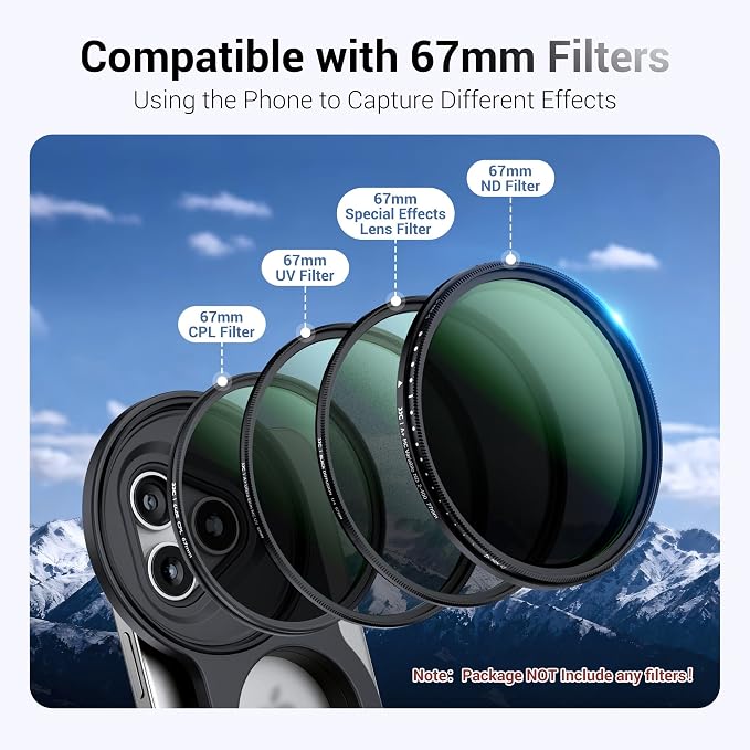 67mm Magnetic Phone Lens Filter Adapter Kit for iPhone 17/Air/16/15/14 Pro(NOT for Pro Max), UV ND CPL Phone Filter Mount with Universal Smartphone Camera Shutter Grip for Photography(NO Filters) - Image 5