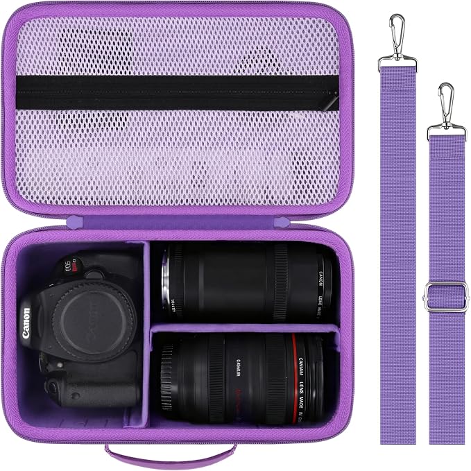 Hard Case for Canon EOS Rebel T7/T100/R50/R100 DSLR Camera with Lens | Fits for Canon T7/T100/R50/R100/R5/R6 V//R6 Mark II DSLR Camera and Lens, With Shoulder Strap, Protective Case, Purple by Baval