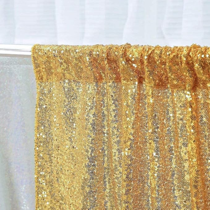 Poise3EHome Gold Sequin Backdrop Curtain, 10Ft x 10Ft Golden Glitter Photography Background Curtains, Sequence Backdrop Drapes for Party Festival Decor - Image 4