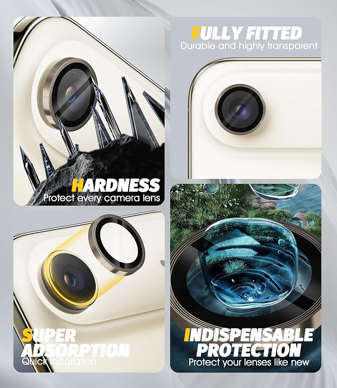 Orzero (3 Pack) Camera Lens Protector Compatible for iPhone Air 2025 / iPhone 17 Air, Protector de Cámera Individual 3D Alloy Metal Ring Glass Cover CD Pattern Case Friendly - Gold - Image 3