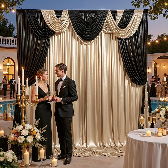 20ft x 10ft Champagne Black Sequin Backdrop Curtain for Parties, Wrinkle Free Glitter Photo Backdrop Drapes 4 Panels 5x10ft Back Drop Cloth for Wedding Photography Background - Image 4