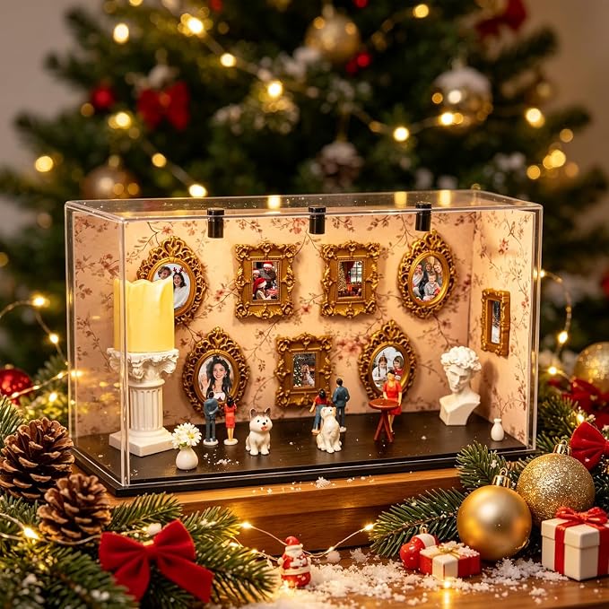 DIY Mini Museum Kit of Us Museum Shadow Box with Mini Picture Frames People Figurines & Led Light Memory Figurines Personalized Silhouette Box for Home Decor Wedding Graduation Pet Family Memorial - Image 6