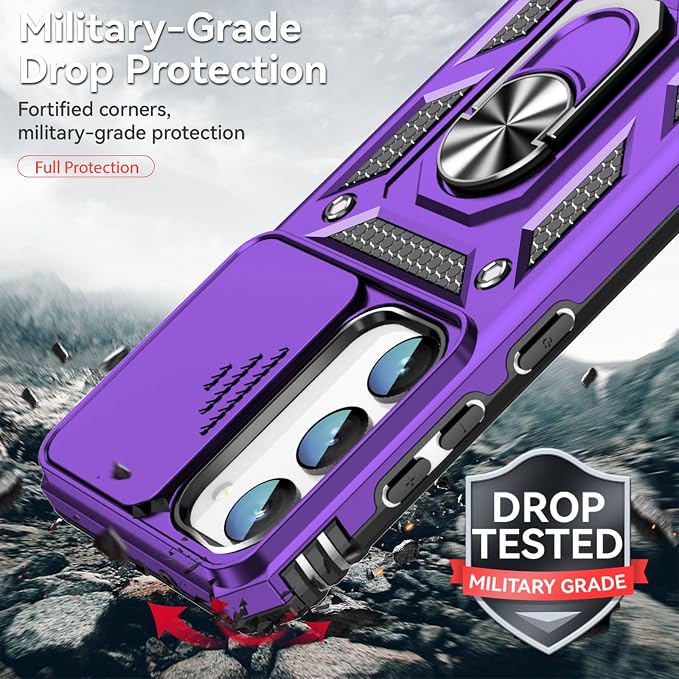 HNHYGETE for Galaxy S23 Plus Case with Screen Protector: [Military Grade 20ft. Drop Tested] Slide Camera Cover Ring Shockproof Protective Phone Case for - Samsung Galaxy S23 Plus (Purple) - Image 3