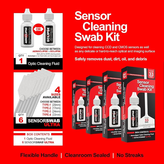 Sensor Cleaning Swab Kit - Eclipse Optic Cleaning Solution (0.5oz/15ml) + Type-4 Sensor Swab Ultra 33mm (Pack of 6) - for Medium Format CMOS and CCD Sensors - Dust & Oil Remover - Image 2