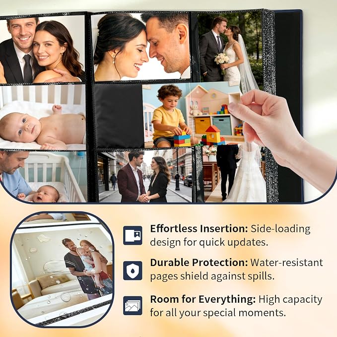 Photo Album 4x6 600 Pockets Slip In Extra Large Capacity | PU Leather Cover Picture Album Holds Horizontal & Vertical Photos for Family Wedding Baby Anniversary Christmas Gift - Image 3