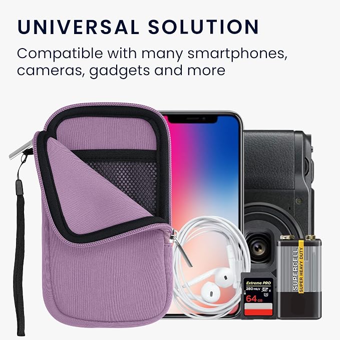 kwmobile Universal Phone Pouch Size M - 5.5" - Neoprene Smartphone Pouch with Zip - Water-Repellent Mobile Phone Case - Sleeve in Lavender - Image 4
