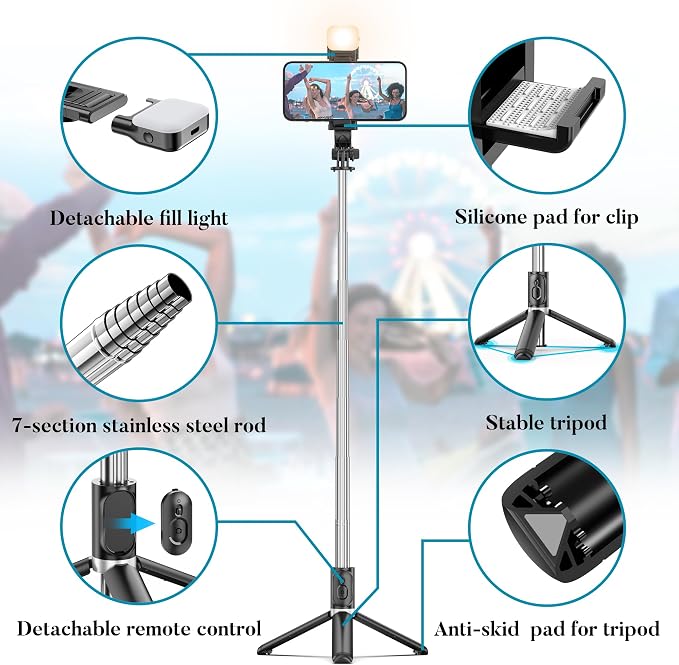 Portable 41 Inch Selfie Stick Phone Tripod with Wireless Remote Extendable Tripod Stand 360 Rotation Compatible with iPhone 17 16 15 14 13 12 11 pro Xs Max Xr X Plus, Android Samsung Smartphone - Image 3