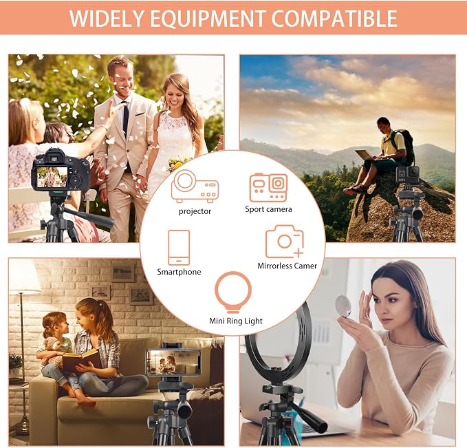 55" Phone Tripod, Camera Tripod for iPhone with Remote Shutter Gopro Holder and Universal Clip, Compatible with iPhone/Android/Sport Camera Perfect for Video Recording/Selfies/Live Stream/Vlogging - Image 6