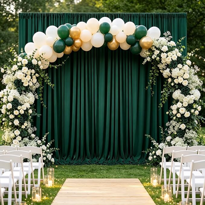 10ft x 10ft Dark Green Backdrop Curtains for Parties, Polyester Fabric Backdrop Drapes with Rod Pockets for Weddings, Birthday, Halloween, Photography, Christmas Party Background Curtain, 2 Panels - Image 6