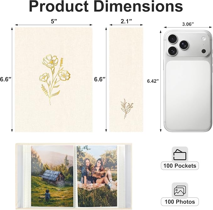 Holoary Photo Album 4x6 100 Photos, 100 Pockets 4”x6” Picture Album, Linen Fabric Cover Picture Book for Photos, 4x6 Photo Albums for Family Weddings Travel Memories(Beige) - Image 2