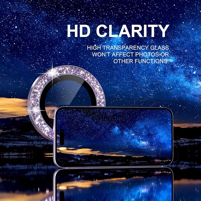 Choiche for iPhone 17 Camera Lens Protector Bling, Glitter-Purple | Ultra HD, 9H Tempered Glass Camera Cover Screen Protector Metal Individual Ring Decoration Accessories, 2-Lens, 6.3-inch - Image 5