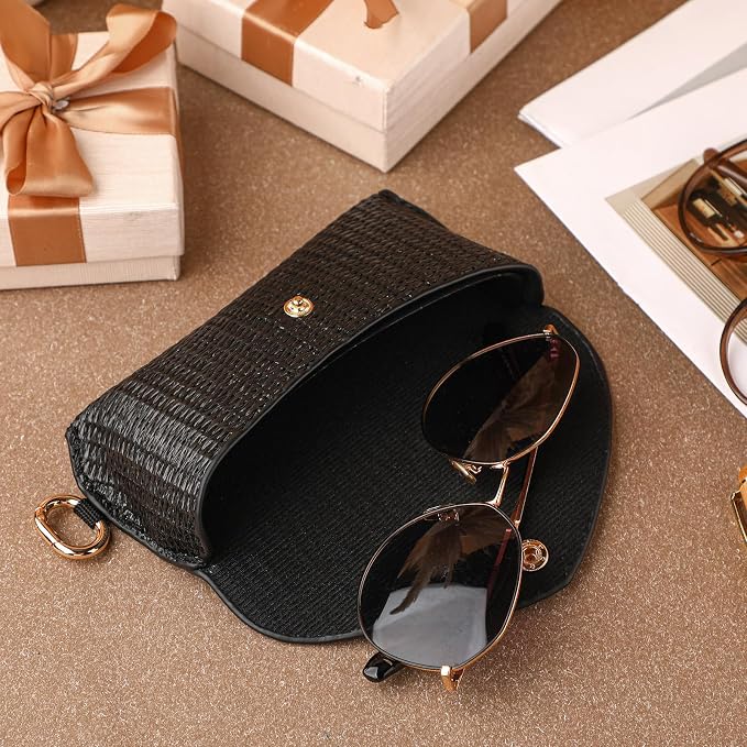 Leinuosen Woven Straw Sunglasses Case with Clip Hard Shell Rattan - Image 6