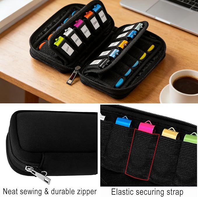 USB Flash Drive Organizer Case 20 Slots Memory Stick Storage Pouch with Zipper Portable Shockproof Neoprene USB Holder for Thumb Drive/Jump Drive/Pen Drive Storage (Black) - Image 4