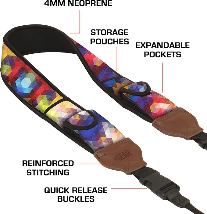USA Gear TrueSHOT Camera Strap Neoprene Camera Straps - Padded Neck Strap, Pockets, and Quick Release Buckles - Compatible with Canon, Nikon, Sony and More DSLR and Mirrorless Cameras (Geometric) - Image 4