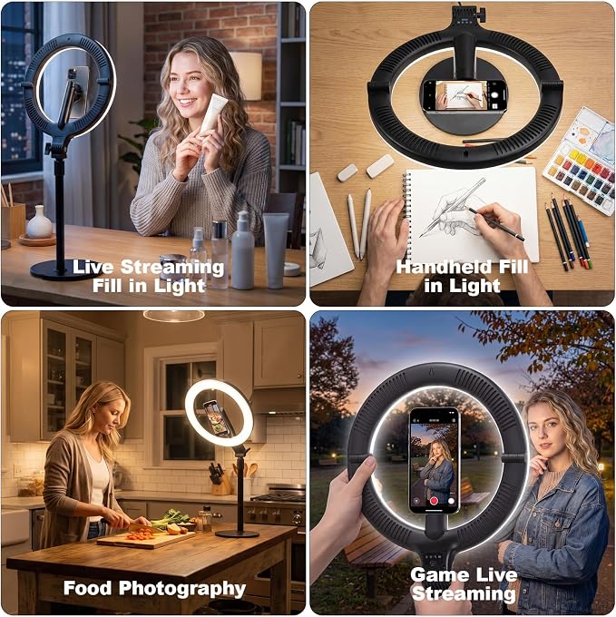 Magnetic Desk Ring Light with Stand,5000mAh Rechargeable,10" Foldable | 3 Colors & 10 Levels Brightness,Memory Function,Selfie Light for Live Stream,Makeup,Video - Image 8