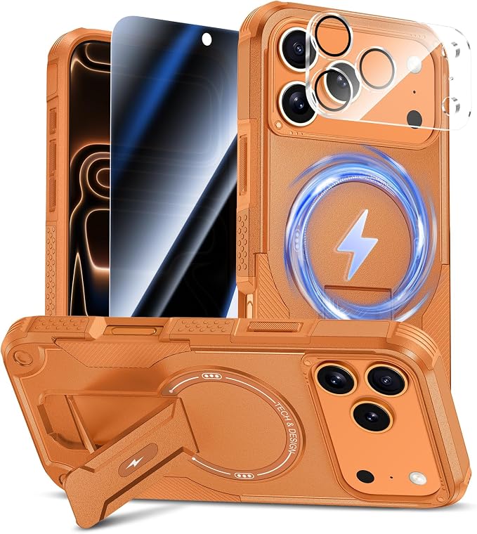 Goton 3 in 1 for iPhone 17 Pro Max Case with Privacy Screen Protector | Glass Camera Lens Protector,Compatible for MagSafe,Invisible Kickstand, Shockproof Phone Cover for iPhone 17 Promax by Goton