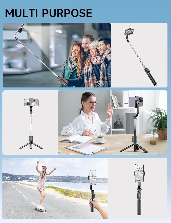 42" Selfie Stick Tripod with Fill Light Extendable Phone Stand All-in-1 Selfie Stick Travel Tripod with Detachable Remote & Phone Holder Cell Phone Tripod Compatible with iPhone/Android - Image 9